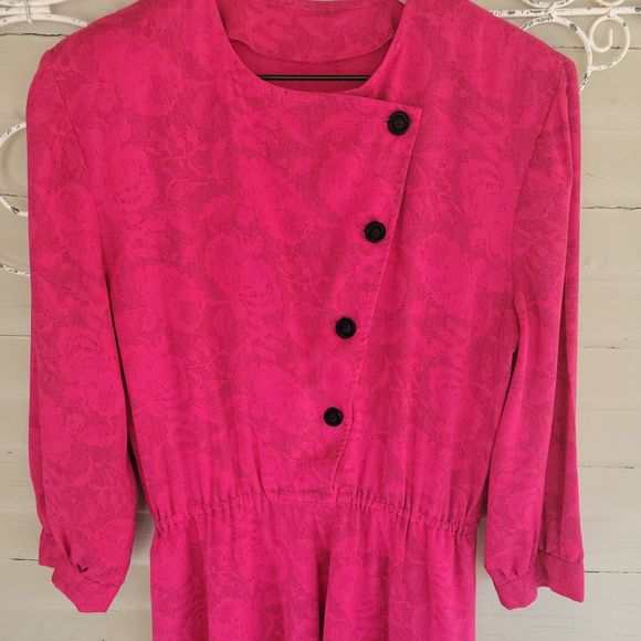 Vintage 80s 90s Secretary Dress Size 10 Pink Floral Handmade Day Maxi Pockets - Picture 8 of 11